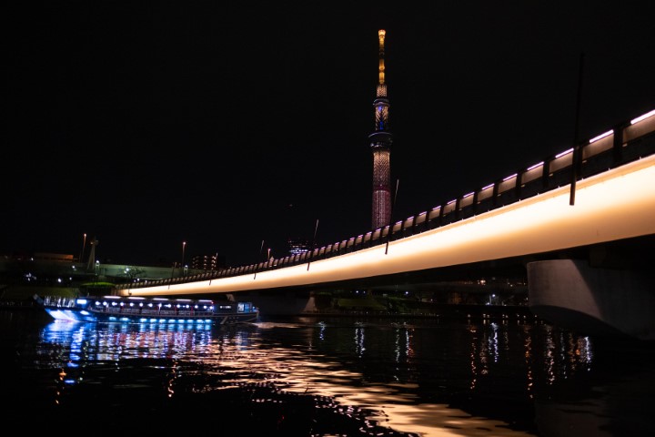 橋の下を通る屋形船